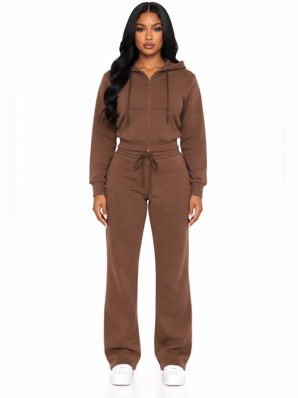 Everyday Cozy Brown Zip-Front Hoodie Set